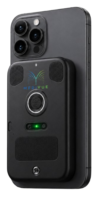 Medivue multimodal sensing device attached to a smartphone